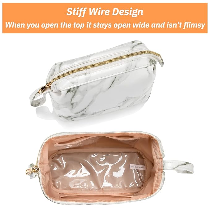 OCHEAL Small Marble Makeup Bag, Small Cosmetic Bags for Women,Large Capacity Portable Cosmetic bag Storage Organizer for Purse Everyday Use (Small, Marble)