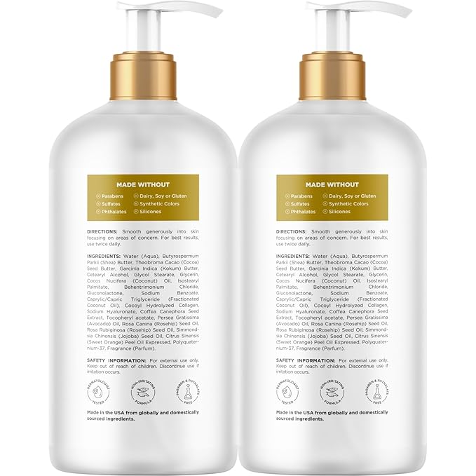 Maple Holistics Skin Firming Body Lotion for Women - Caffeine & Collagen Body Lotion with Hyaluronic Acid for Dry Crepey Loose Skin and Cellulite (2 Pack)