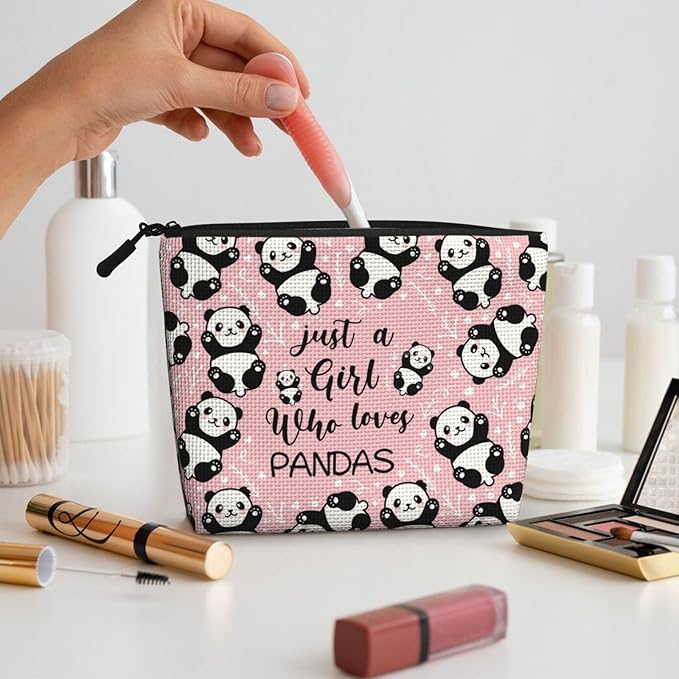 MOLAIGIN Just A Girl Who Love Pandas Cute Panda Cosmetic Bag For Women, Travel Makeup Bag, Toiletry Zipper Bag, Large Capacity Aesthetic Cases