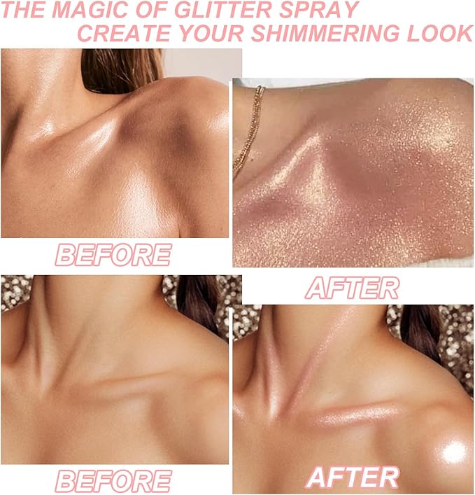 Hair and Body Glitter Spray, Shimmering Powder Sparkle Powder Makeup, Glitter Loose Sparkle Makeup for Body Highlighter,Festival Prom Rave Accessories (Pink)