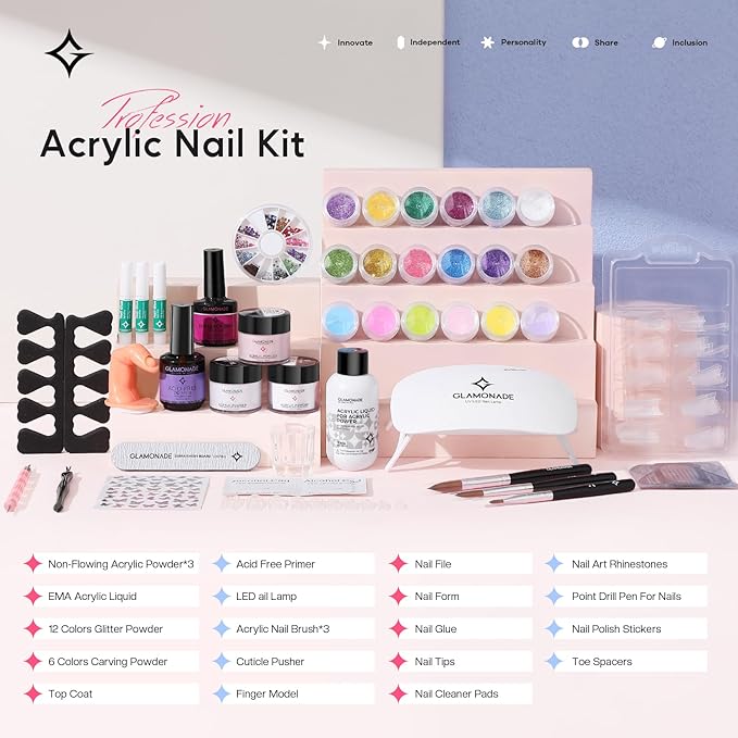 Acrylic Nail Kit for Beginners: Professional Nail Kit Set with Everything UV Light and Complete Nail Supplies Salon