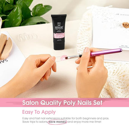 ROSALIND Pearl Pink Poly Extension Gel, 2.7 oz Pink Poly Nail Gel Builder for Nail Art Decoration, Pink Nail Thickening Extension Easy to DIY Use at Home Need UV Lamp