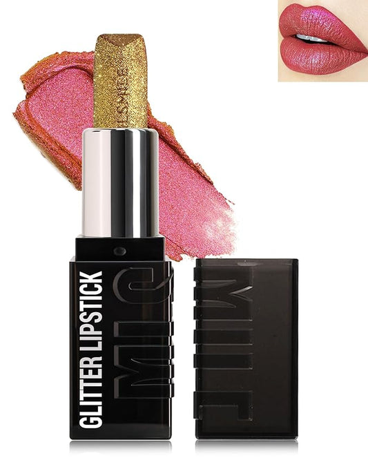 Diamond Glitter Matte Lipstick, Long Lasting Waterproof Gold Pink Metallic Sparkling High Pigment Non-Stick Lip Tint Lip Gloss,Full-coverage Lipgloss, Halloween Lip Makeup Gift for Women Girl-05