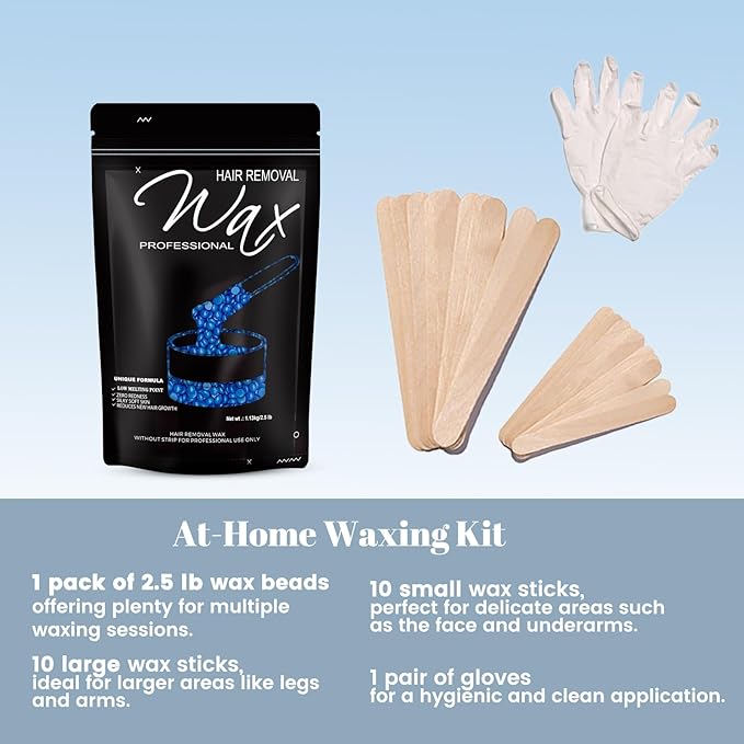 2.5lb Wax Beads, Hard Wax Beads with Upgraded Chamomile Formula -Wax Beads for Hair Removal Sensitive Skin Women, Includes Sticks & Gloves,Ideal for Bikini/Brazilian/Body/Face Waxing