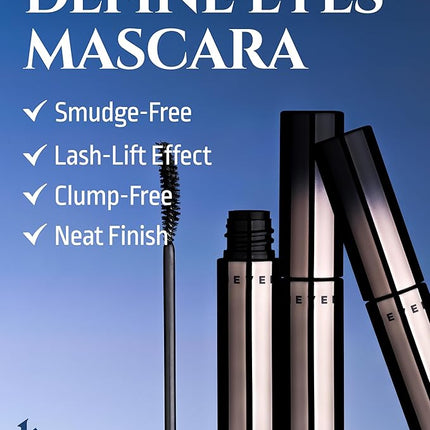 HEVVYMAKEUP Define Eyes Mascara Black Long & Lash - Lash Extension Lengthening, Defining - Feathery Soft, No Smudging, No Clumping - Korean Eye Makeup, 0.30 fl.oz.