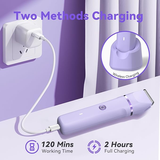 Electric Razors for Women - 4 in 1 Bikini Trimmer for Women, Waterproof Body Pubic Shaver for Womens Wet & Dry Use, Replaceable Facial & Nose Hair Trimmer, Rechargeable Hair Removal Kit, Purple