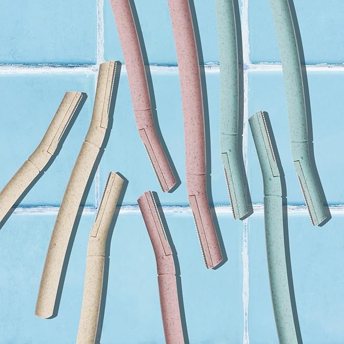 Dermaplane Razor for Women, 9 pcs Eyebrow Razors for Women face, Eyebrow Trimmer with Protective Silicone Cover, Facial Hair Removal Shaver, Wheat Straw Dermaplaning and Skin Care Tool