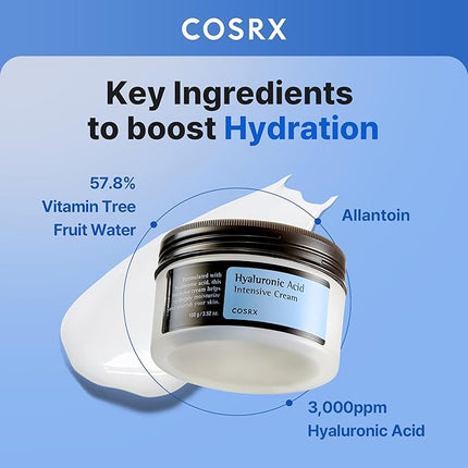 COSRX Hyaluronic Acid Moisturizing Cream, Long-lasting Hydration, Rich Moisturizer for Sensitive Skin 3.52 oz / 100g, Korean Skin Care, Animal Testing Free, Parabens Free
