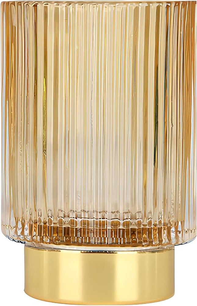 DASITON Makeup Brush holder Organizer,Crystal Cosmetic Makeup Brush Glass Brushes Storage Holder, Vintage Make Up Brush Cup Pen Pencil Holder striped vase(Coffee L)