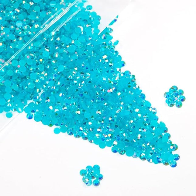 qiipii 3000PCS 5mm Teal Blue AB Resin Rhinestones for Crafting SS20 Turquoise Blue AB Flatback Jelly Stones Gems Bulk Non-Hotfix Diamonds Charms for Nails Face Eyes Makeup Tumblers Bottles DIY Crafts
