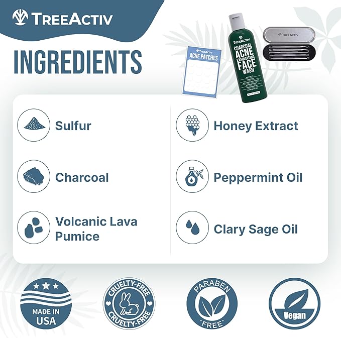 TreeActiv Pimple Popper Tool Kit with Face Wash and Acne Patches, Professional Blackhead Remover Tools Facial Kit, Stainless Steel Blackhead Extractor Tool, Blemish Blackhead & Whitehead Pimple Extr