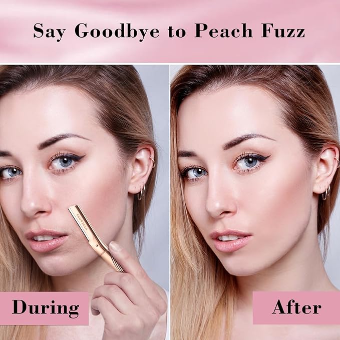 Eyebrow Razor, Face Razors for Women and Men, Reusable Metal Handle with 6 Refill Blades, Eyebrow Trimmer with Precision Cover, Dermaplane Razor, Skin Care Tool - Rose Gold