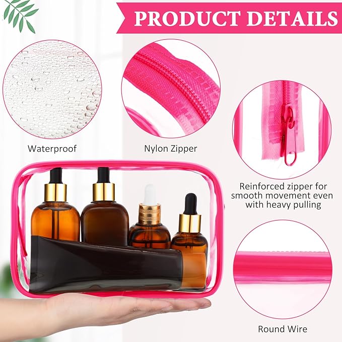 Weewooday 12 Pieces Clear Makeup Bags Cosmetic Storage Bags PVC Zipper Pouches Travel Waterproof Makeup Plastic Case for Women Organizing Toiletries Traveling Bathroom(Large,Rose Red)