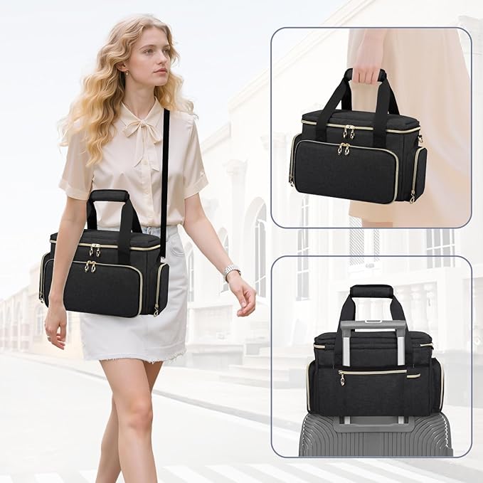 Large Makeup Bag, Portable Travel Makeup Bag Organizer for Women Girls with 2 Removable Pouches & Detachable Dividers, Cosmetic Travel Bag, Toiletry Bag for Makeup and Hair Supplies Black