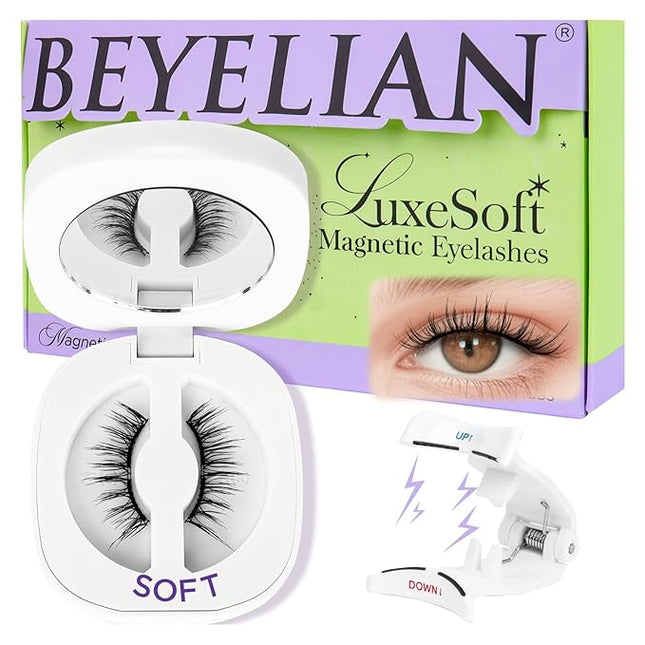 BEYELIAN Magnetic Eyelashes with Applicator Kit, Upgrade False Eyelashes Natural Look, Reusable Soft Magnetic No Glue Needed Lashes for Eye (Lightweight & Comfortable)