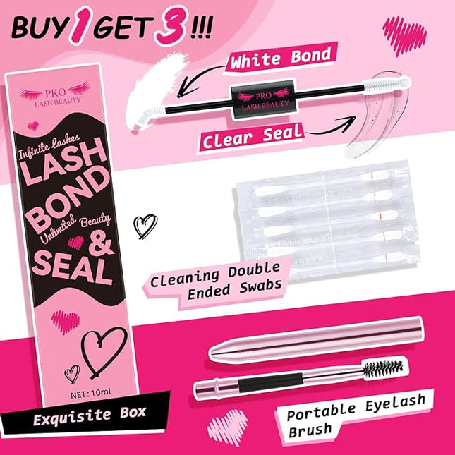 PROLASHBEAUTY Lash Bond and Seal Cluster Lash Glue & Seal Waterproof Bond and Seal Cluster Lash Glue for DIY Eyelash Extensions Waterproof Strong Hold (5ml+5ml, Clear Bond & Clear Seal)