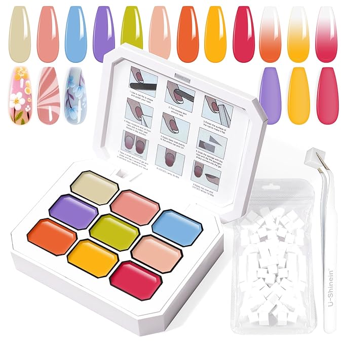 Gradient Painting Gel, 9 Bright Colors Ombre Gel Nail Polish Orange Yellow Blue for Pigment Pat Kit Aura Nails French Manicure Soak Off UV Long-lasting Home Salon DIY Nail Art Joy Tints