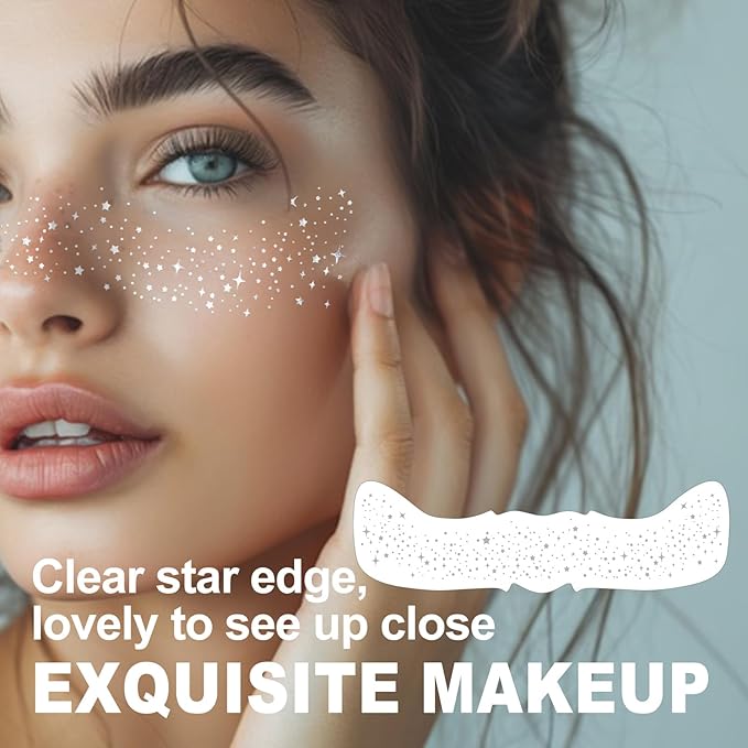 Glitter Freckles Face Tattoo，Face Makeup Patches，Silver Fake Freckles-6 Count，Waterproof-Fun & Creative Face Glitter Stickers，Temporary Face Freckles for Women，Must-Have for Music Party Makeup