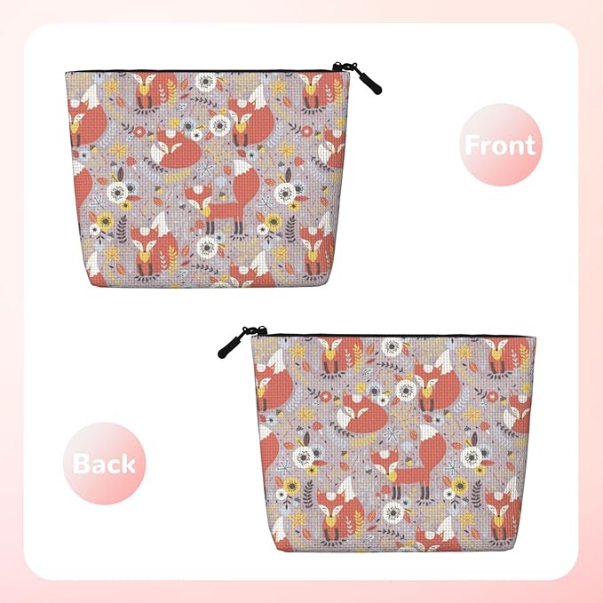 MOLAIGIN Funny Fox Forest Foxea Cosmetic Bag For Women, Travel Makeup Bag, Toiletry Zipper Bag, Large Capacity Aesthetic Cases
