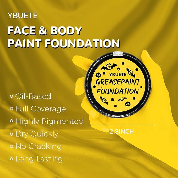 Yellow Cream Face Body Painting Foundation, Professional Full-coverage Oil Based Yellow Face Paint Halloween SFX for Clown Skeleton Lion Tiger Adult Costume Party & Stage Performance