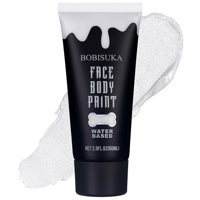 BOBISUKA Silver Face Body Paint, Water Based Face Painting for Art Theater Halloween Party Cosplay Clown SFX Makeup for Women Adults, Non-Toxic Washable