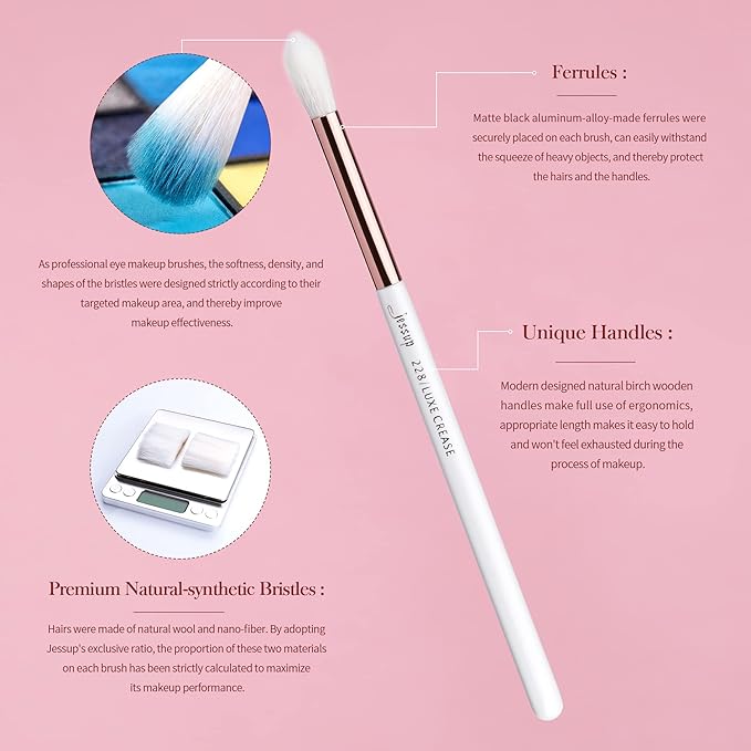 Jessup Eye Makeup Brush Set Professional 15pcs White/Rose Gold Premium Natural-synthetic Eye Shadow Blending Concealer Eye & Brow Liner Brushes, T217