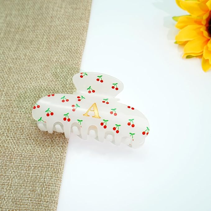 2025 Sister Birthday Gifts for Women - Initial Cherry Hair Clip, Elegant Personalized Letter Gift Wedding Bridesmaid Birthday Gifts for Sister, Cherry Print Hair Accessories, Letter S