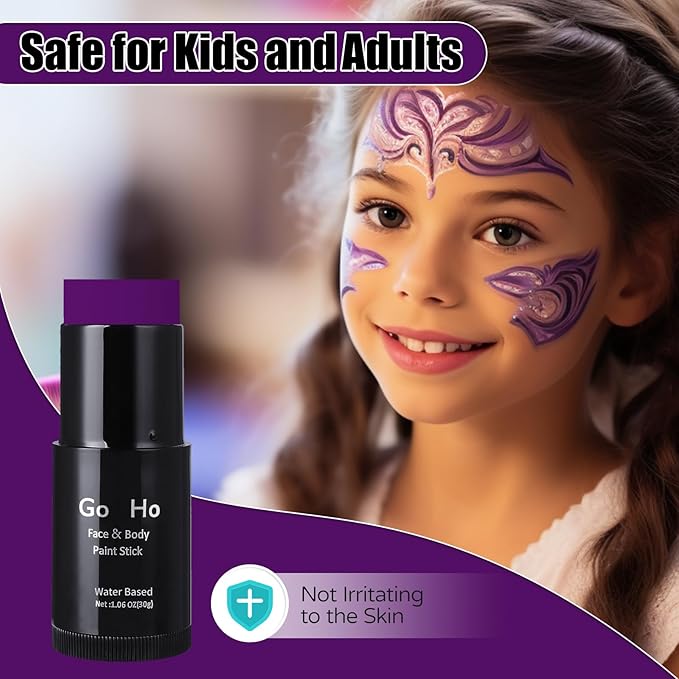 Go Ho Dark Purple Face Body Paint Stick,Easily Washable Formula Purple Face Paint Stick,Non-toxic Cream Purple Body Paint for Adults Children Halloween Mermaid Ursula Costume Cosplay SFX Makeup
