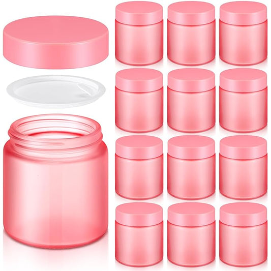 Norme 12 Pcs 4 oz Glass Jars with Lids Leakproof Round Airtight Empty Cosmetic Jars with Inner Liners Lid for Storing Lotions Powder Ointments Candle Making Tins (Pink)