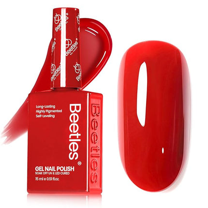 Beetles Red Gel Nail Polish, 15ml Red Color Soak Off UV LED Gel Polish, Nail Art Design Daring Grace Manicure Salon DIY Home Colorful Bottle Gifts for Women