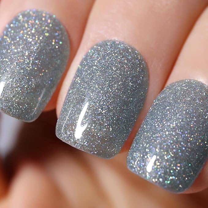 Glitter Gel Polish, Grey Iridescent Sparkle Shimmer for Summer Rainbow Manicure - Soak off LED UV Gel for Nail Art DIY - 15ML