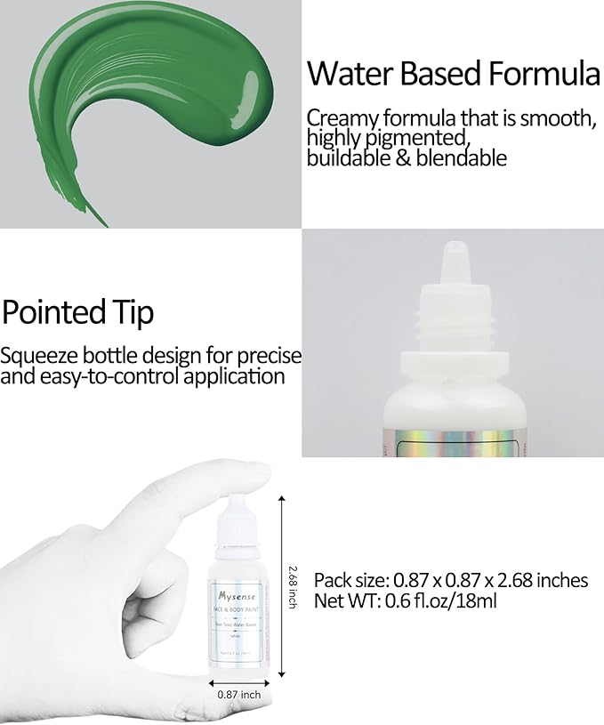 Mysense Green Face Body Paint,St Patricks Day Face Paint,Water Based Washable Cream Body Paint for Adults and Children Halloween SFX Cosplay Witch Gamora Hulk Costume Makeup,0.6oz