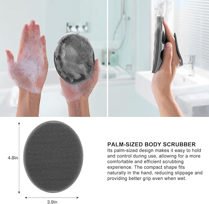 INNERNEED Soft Silicone Body Cleansing Brush Shower Scrubber, Gentle Exfoliating and Massage for All Kinds of Skin (Gray)