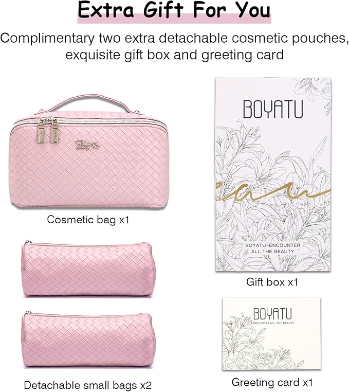 BOYATU Travel Makeup Bags for Women: Large Cosmetic Bag Waterproof - Vegan Leather Make up Bags Set of 3 - Portable Toiletry Organizer (L09 Violet)