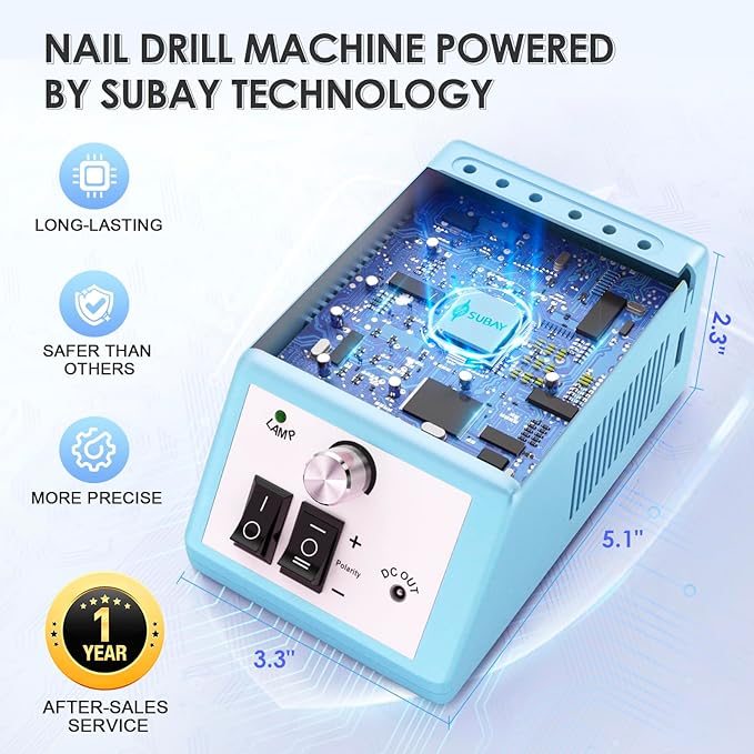 Subay Professional Nail Drill Electric File 20000RPM for Acrylic Nails, Gel Nail, Nail Art Polisher, Manicure Pedicure Tools for Salon Home