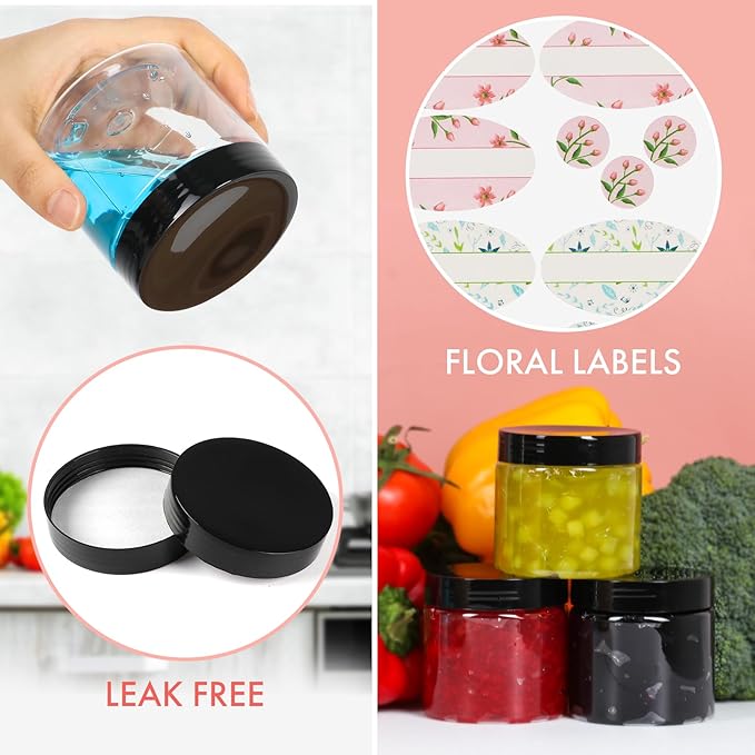 Empty 6 oz Small Containers with Lids & Labels - Refillable Plastic Jars with Lids - Sugars Scrub Jars/Slime Containers (6 fl.oz, 40Pack)
