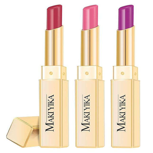MAKI YIKA 3Pc Moisture Lipsticks for Women Pink Purple Berry Lipstick Hydrate Tinted Lip Balm for Dry Cracked Lips Glossy Lip Color, MA62/65/57