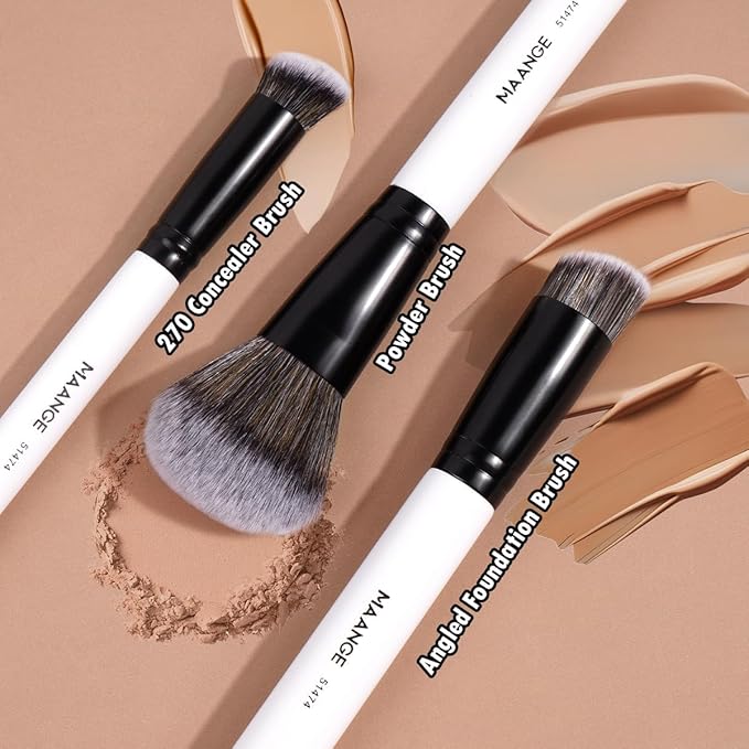 MAANGE 3 PCS Foundation Contour Conceal Brush Set, Makeup Brushes, Women‘s Blending Brushes, Professional Face Brush Set Tools, for Blending Setting Buffing with Liquid, Cream and Powder Cosmetic