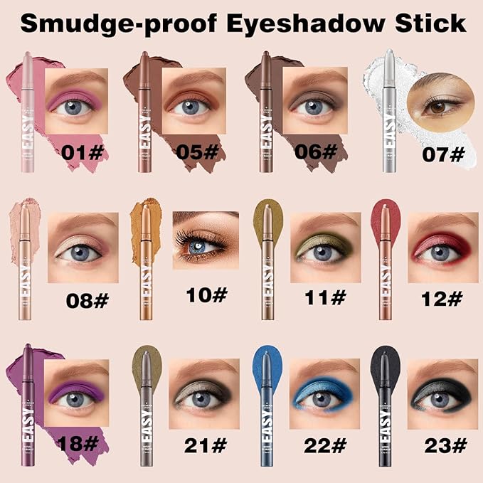 Black Eyeshadow Stick Shimmer Cream Single Eyeshadow Pencil Makeup, High Pigmented Crease-proof Eye Shadow Brightener Stick, Hypoallergenic Waterproof Long Lasting Eye Highlighter stick(B-23#)