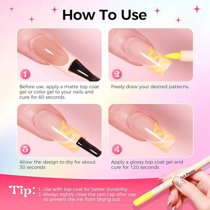 GELLAKTIK 12 Colors Nail Art Pens Set, 3D Nail Color Pens, Quick-Drying Acrylic Paint Markers, Dotting Liner Brush for DIY Nail Design, Home & Salon Manicure Tools