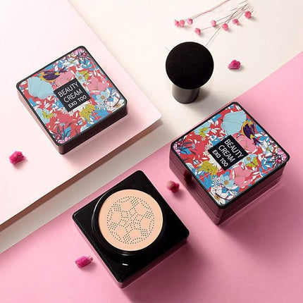NUIBO Air Cushion CC Cream Mushroom Head, Moisturizing Concealer Makeup Base, Primer Liquid Foundation Long Lasting with Mushroom Makeup Sponges 【Natural】