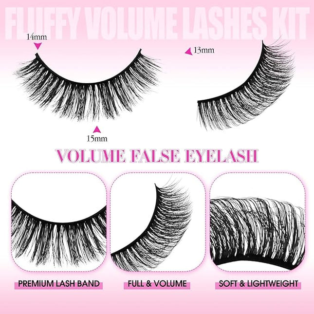 FADLASH False Eyelashes Kit 10 Pairs Mink Lashes Wispy with Tweezer Fake Eyelashes Natural Look Handmade Eyelashes Fake Lashes Strips (LDM-65 Kit)