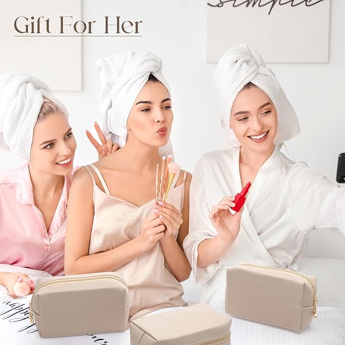 Kigeli 15 Pcs Aesthetic Makeup Bags PU Leather Cosmetic Pouches Waterproof Plain Toiletry Bags Makeup Pouches Bulk for Women Party Gift Travel Storage Organizer (Nude Color)