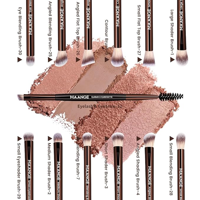 MAANGE 13 Pcs Makeup Brushes with Bag, Multi-functional Eye Makeup Brush Set Professional Blending Eyeshadow Concealer Eyebrows Eyeliner (Coffee Brown)