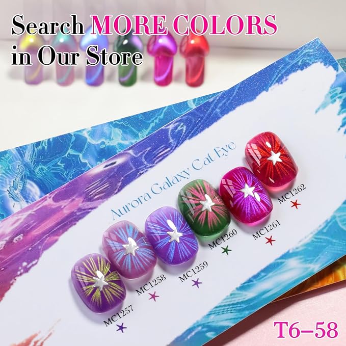 Double Rhythm 0.5 OZ Cat Eye Gel Polish with Magnet 15ML Holographic Glitter Shimmer Translucent Jelly Color Magnetic Nail Polish Salon DIY at Home (Purple Green-MC1258)