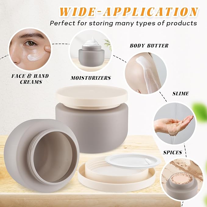 4 Pack 8 OZ Plastic Jars Round Cosmetic Container with Lids,Wide Mouth Soft Slime Jars for Lotion,Hand Cream,Ointments,Makeup,Body Butter,Rhinestone,Samples Pot Travel Make Up Storage (Grey)