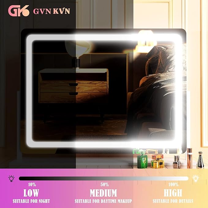 Makeup Vanity Mirror with Lights 26" x 20" Large LED Makeup Mirror, Light up Mirror with 10X Magnification and USB Charging Port, Dimmable 3 Modes, Touch Screen Control Square Corner