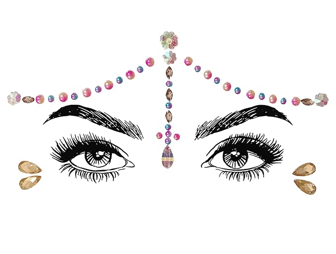 Musical Ruby Face Jewels - Rave Crystal Gems, Glitter Party Tattoos (8 Pcs)