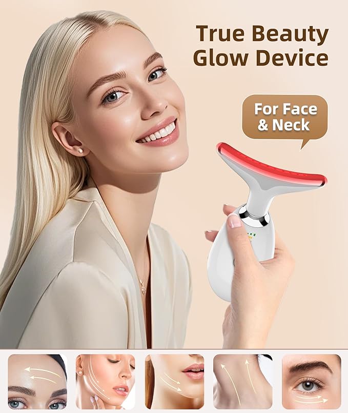 7 Color Face and Neck Massager Light Therapy, Red Light Based Facial Massager for Skin Care, Firming, Smoothing (White)