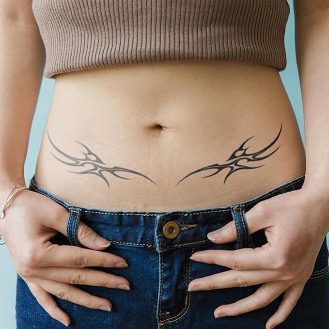 Y2K Neotribal Cybersigil Tattoos – Realistic Tribal Tramp Stamp Temporary Tattoos for Women, Sexy Waist & Lower Back Hip Fake Body Art, Long-Lasting for 2 Weeks